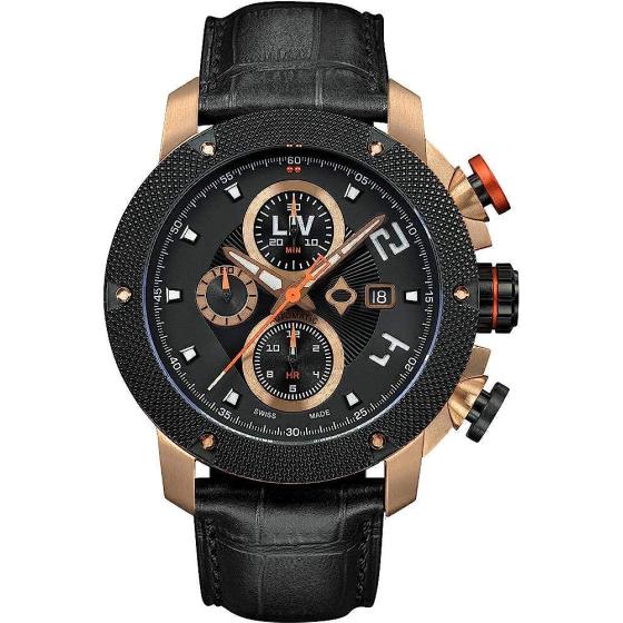 LIV GX-AC Swiss Automatic ETA 7750 26 Jewel Movement Chronograph 46mm 316L Case, 3D Multi-Layer Dial + Quickset Date - Rugged Classic Watch for Men - Skeleton Case-back - Sapphire Crystal - 330 FT Water Resistant