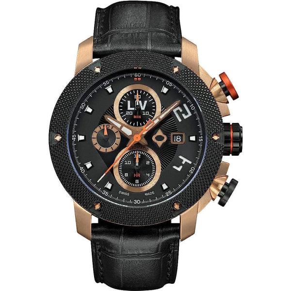 LIV GX-AC Swiss Automatic ETA 7750 26 Jewel Movement Chronograph 46mm 316L Case, 3D Multi-Layer Dial + Quickset Date - Rugged Classic Watch for Men - Skeleton Case-back - Sapphire Crystal - 330 FT Water Resistant