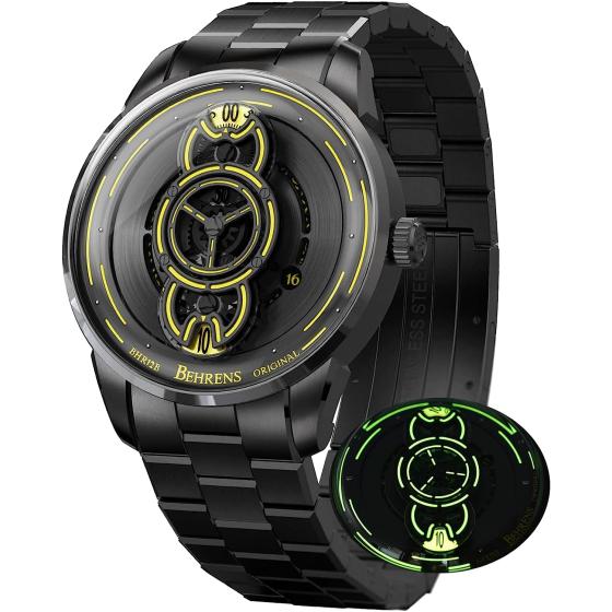 Behrens Watch for Men Original Unique Design Automatic Watch Swiss GPHG 2020 Skeleton Sapphire Steampunk