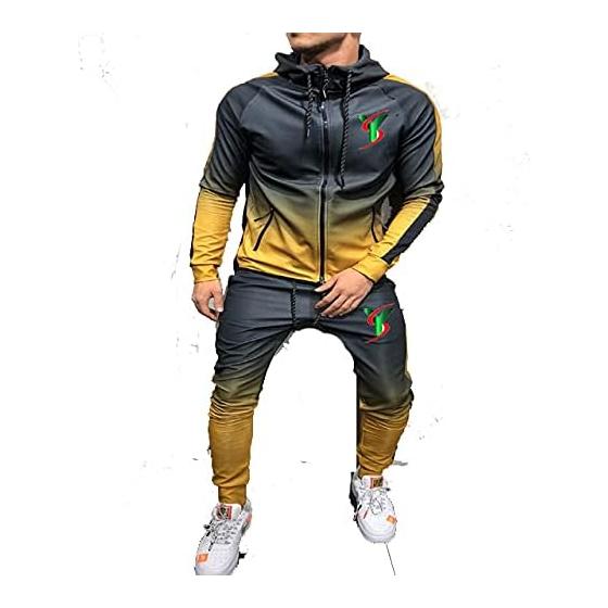 YAMU Tracksuits for Men Sweat Suit Men's Tracksuit Jogging Suit Sportswear with Hood Black and Gold Large
