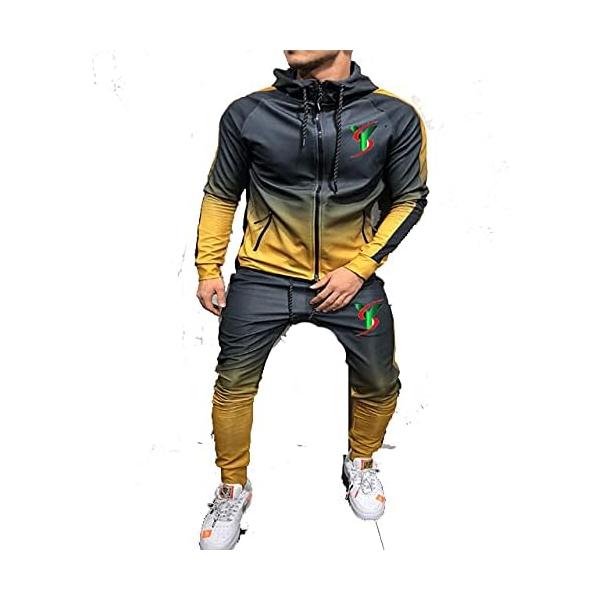 YAMU Tracksuits for Men Sweat Suit Men's Tracksuit Jogging Suit Sportswear with Hood Black and Gold Large