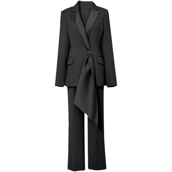 QJPAXL Solid Two Piece Set Womens Notched Collar Long Sleeve High Waist Wide Leg Pants Female Sets Fashion Clothing (Color : D, Size : XS Code)