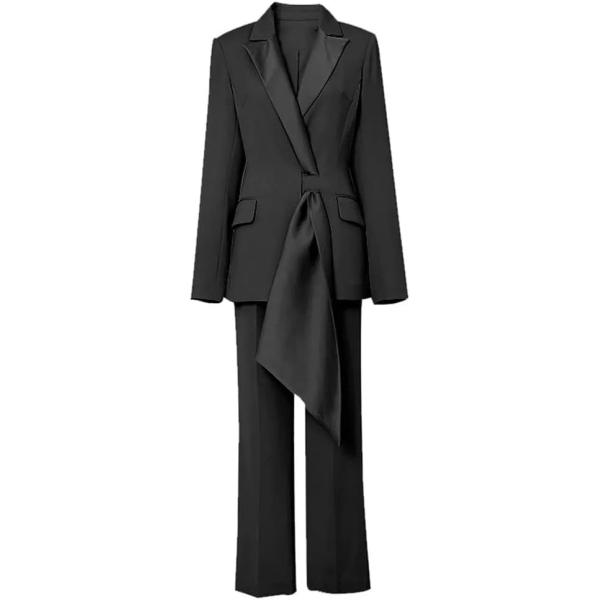 QJPAXL Solid Two Piece Set Womens Notched Collar Long Sleeve High Waist Wide Leg Pants Female Sets Fashion Clothing (Color : D, Size : XS Code)