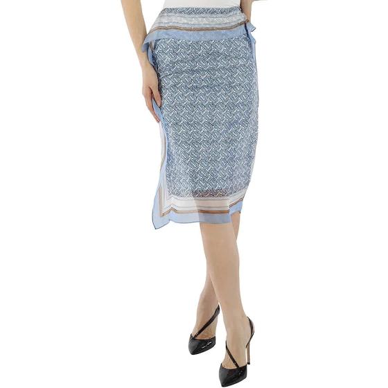 BURBERRY Monogram Print Scarf Detail Silk Pencil Skirt, Brand Size 4 (US Size 2)