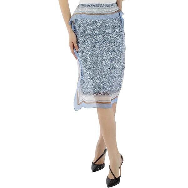 BURBERRY Monogram Print Scarf Detail Silk Pencil Skirt, Brand Size 4 (US Size 2)