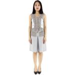 BURBERRY Ladies Grey Melange Crystal Embroidered Box Pleated Midi Skirt, Brand Size 4 (US Size 2)