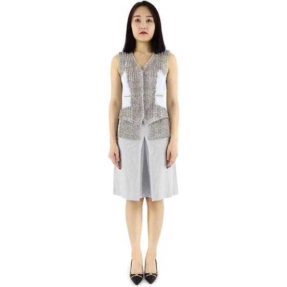 BURBERRY Ladies Grey Melange Crystal Embroidered Box Pleated Midi Skirt, Brand Size 4 (US Size 2)