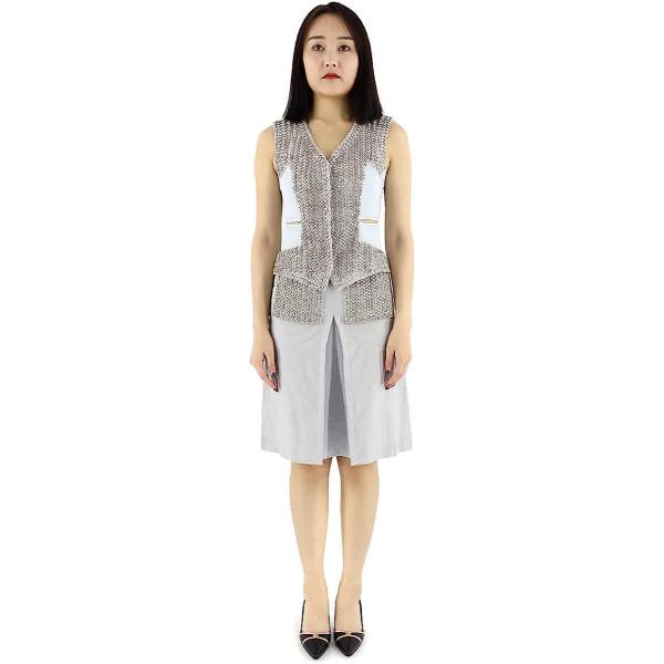 BURBERRY Ladies Grey Melange Crystal Embroidered Box Pleated Midi Skirt, Brand Size 4 (US Size 2)