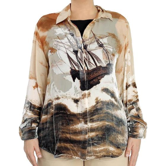 BURBERRY Debore Silk Blend Sheep Print Oversized Shirt, Brand Size 8 (US Size 6) Bronze