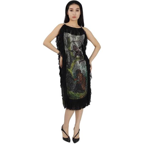 BURBERRY Ladies Light Opal Green Chantilly Lace and Monkey Print Shift Dress, Brand Size 12 (US Size 10)