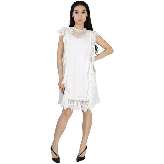 BURBERRY Nahla White Polka-dot and Scalloped Lace Tulle Dress, Brand Size 8 (US Size 6)
