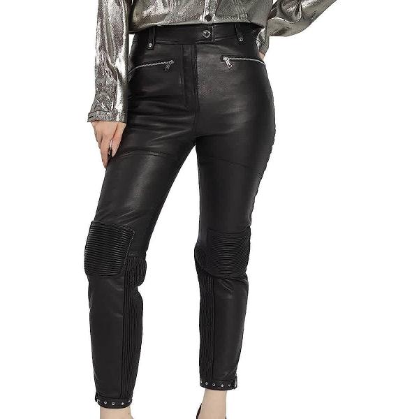 BURBERRY Black Studded Leather Trousers With Zip-detail, Brand Size 4 (US Size 2)
