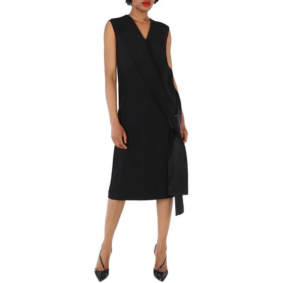 BURBERRY Ladies Black Sash-Detail Midi Dress, Brand Size 4 (US Size 2)