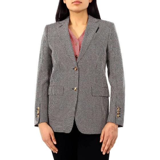 BURBERRY Houndstooth Check Wool Blazer with Waistcoat Detail, Brand Size 10 (US Size 8) Bright Red
