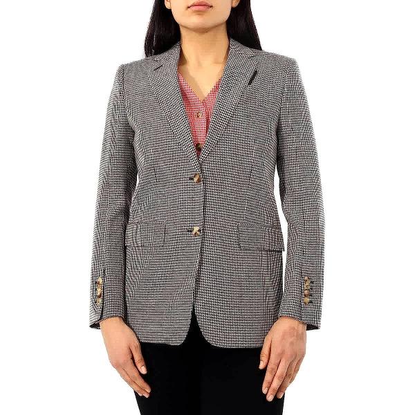 BURBERRY Houndstooth Check Wool Blazer with Waistcoat Detail, Brand Size 10 (US Size 8) Bright Red
