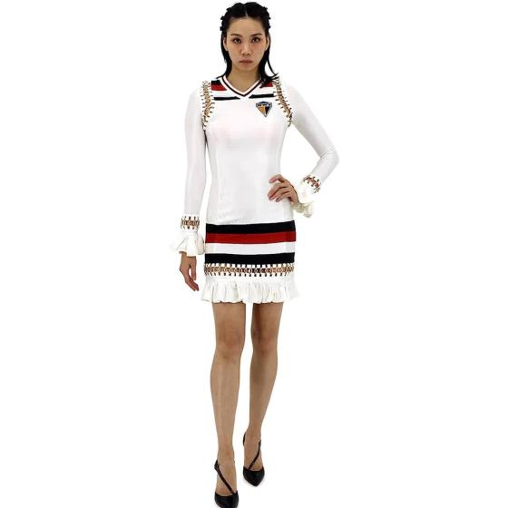 BURBERRY White Ring-Pierced Striped Stretch Jersey Mini Dress, Size XX-Small