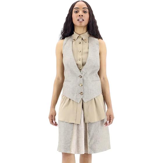 BURBERRY Contrast Seam And Box-pleat Detail Line A-line Skirt In Cedar Brown Melange, Brand Size 6 (US Size 4)