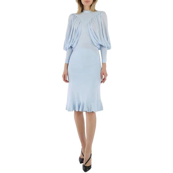 BURBERRY Ladies Pale Blue Puff-Sleeve Jersey Dress, Brand Size 8 (US Size 6)