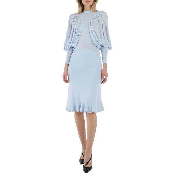 BURBERRY Ladies Pale Blue Puff-Sleeve Jersey Dress, Brand Size 8 (US Size 6)