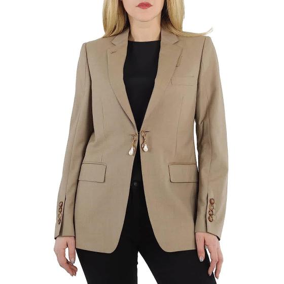 BURBERRY Ladies Pecan Melange Single-Breasted Blazer Jacket, Brand Size 6 (US Size 4)
