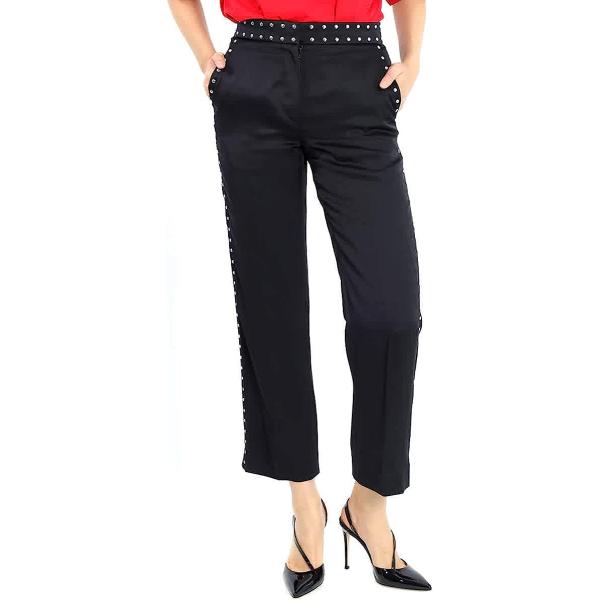 BURBERRY Black Silk Satin Studded Tailored Trousers, Brand Size 10 (US Size 8)