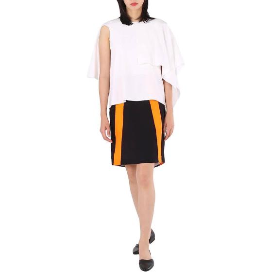 BURBERRY Ladies Optic White Cape Overlay Geometric Print Silk Dress, Brand Size 10 (US Size 8)