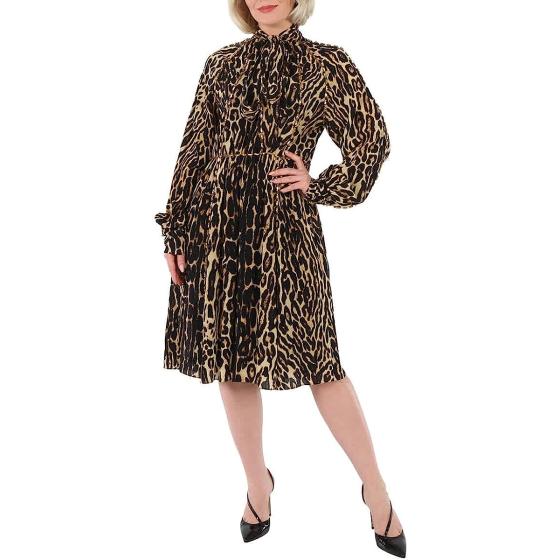 BURBERRY Ladies Embellished Leopard Silk Dress, Brand Size 8 (US Size 6)