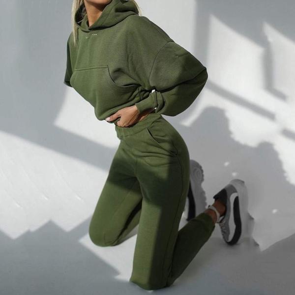 YUTRD ZCJUX 2pcs Long Sleeve Crop Top Hoodies Women Two Piece Outfits Stacked Pants Fashion Clothing Set Tracksuit (Color : B, Size : Medium)