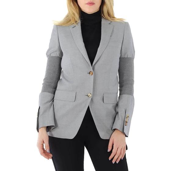 BURBERRY Ladies Ribbed-Panel Single-Breasted Wool Blazer Jacket