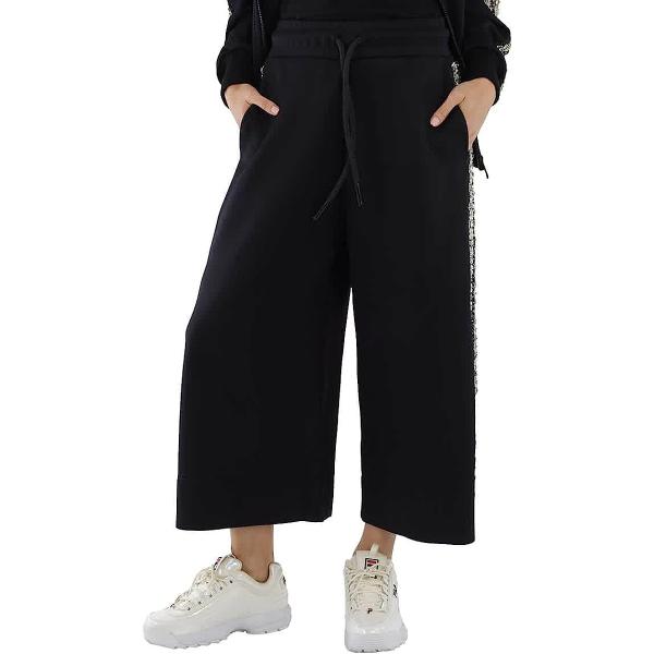 Burberry Ladies Black Crystal Detail Wide-leg Jersey Cropped Track Pants