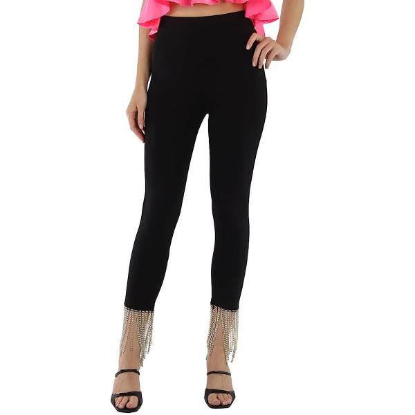 Burberry Ladies Black Crystal Fringe Detail Stretch Jersey Leggings