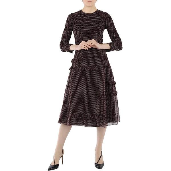 BURBERRY Long-Sleeve Ruffle Detail Spot Print Silk Dress in Parade Red, Brand Size 4 (US Size 2)