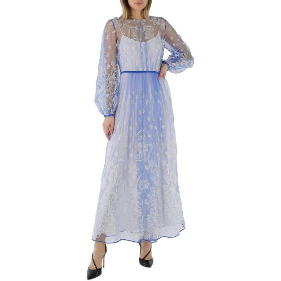 BURBERRY Ladies Puff-Sleeve Embroidered Tulle Dress, Brand Size 8 (US Size 6)