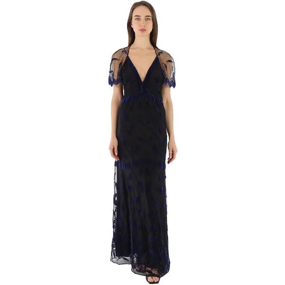 BURBERRY Velvet Leaf Cap-Sleeve Gown, Brand Size 10 (US Size 8)
