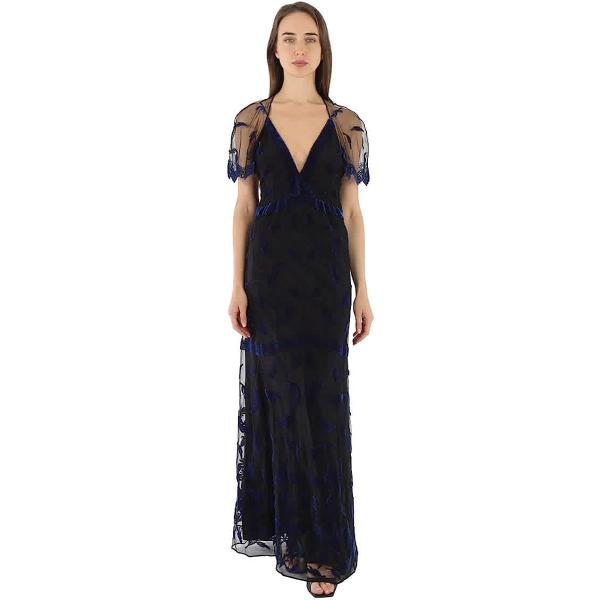 BURBERRY Velvet Leaf Cap-Sleeve Gown, Brand Size 10 (US Size 8)