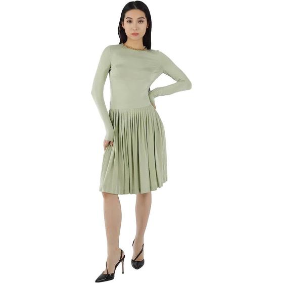 BURBERRY Open-Back Stretch Silk and Crepe Pleated Chain Detail Dress, Brand Size 12 (Brand Size 10)