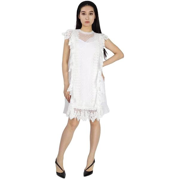 BURBERRY Nahla White Polka-dot and Scalloped Lace Tulle Dress, Brand Size 2 (US Size 0)