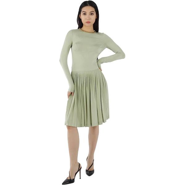 BURBERRY Open-Back Stretch Silk and Crepe Pleated Chain Detail Dress, Brand Size 2 (US Size 0)
