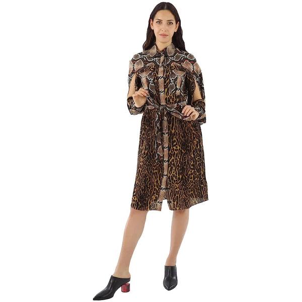 BURBERRY Ladies Animal Print Shirt-Style Dress, Brand Size 4 (US Size 2) Dark Mustard
