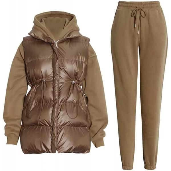 QJPAXL Solid Three Piece Set Womens Hooded Collar Sweatshirt Turtleneck Sleeve Cotton Vest High Waist Trousers Female Sets (Color : E, Size : M Code)