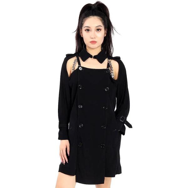 BURBERRY Black Deconstructed Crepe Trench Coat Dress, Brand Size 4 (US Size 2)