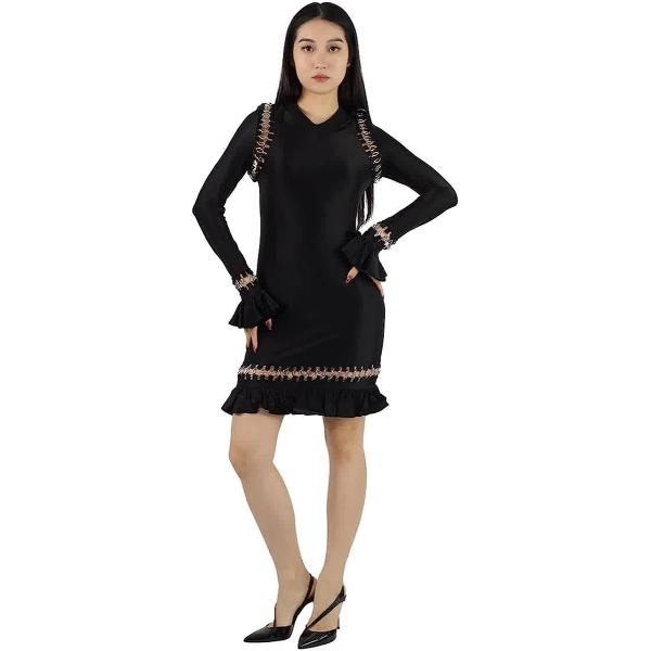 BURBERRY Ladies Black Ring Pierced Stretch Jersey Mini Dress, Size XX-Small