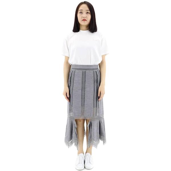 BURBERRY Ladies Cloud Grey Chantilly Lace And Wool Jersey Skirt, Brand Size 6 (US Size 4)