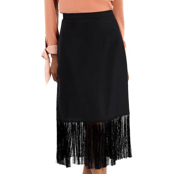 BURBERRY Black Mohair Wool A-line Fringed Skirt, Brand Size 8 (US Size 6)