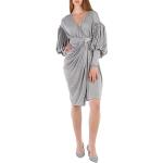 BURBERRY Ladies Pewter Melange Draped-Front Balloon-Sleeve Jersey Dress, Brand Size 2 (US Size 0)