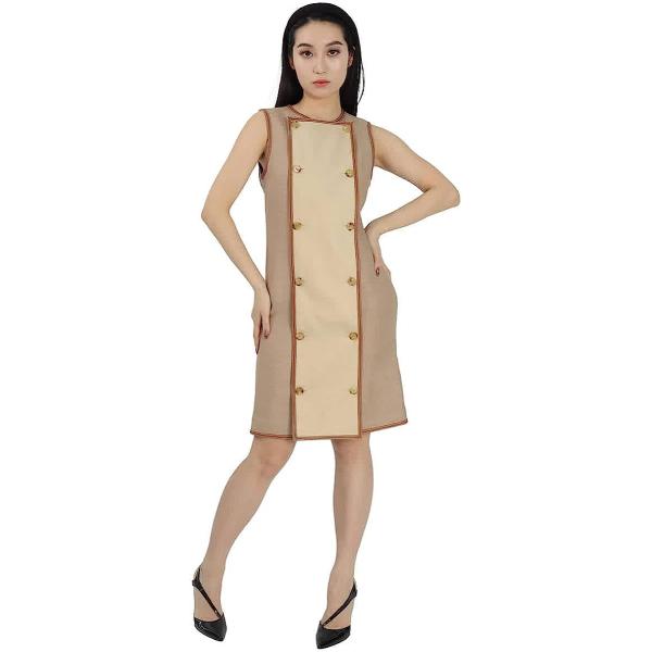 BURBERRY Ladies Biscuit Button Panel Detail Wool-Blend Shift Dress, Brand Size 4 (US Size 2)