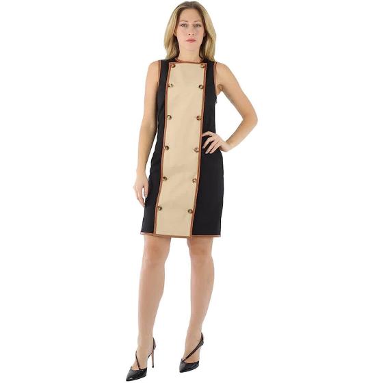 BURBERRY Stretch Wool Sleeveless Dress with Leather-Trim, Brand Size 8 (US Size 6) Black