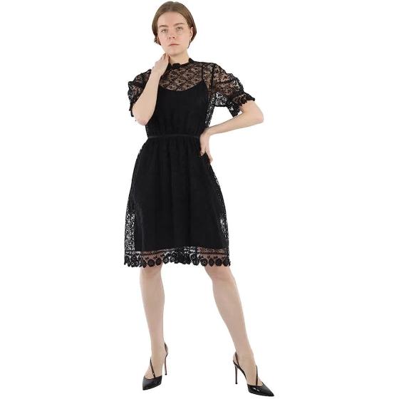 BURBERRY Ladies Black Floral Embroidered Tulle Lace Dress, Brand Size 6