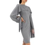 BURBERRY Cloud Grey Merino Wool Sleeveless Dress with Fringed Capelet, Brand Size 6 (US Size 4)