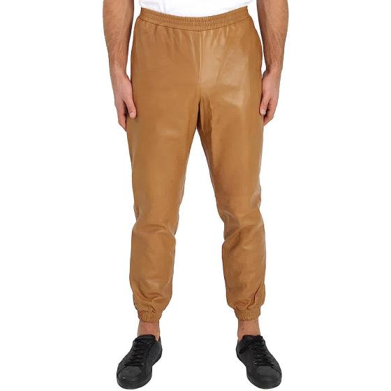 BURBERRY Men's Plonge Lambskin Trackpants, Size Medium